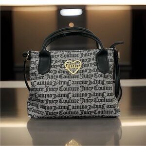 Juicy Couture Gray Black Printed Coated Canvas Crossbody Purse Handbag See Pics